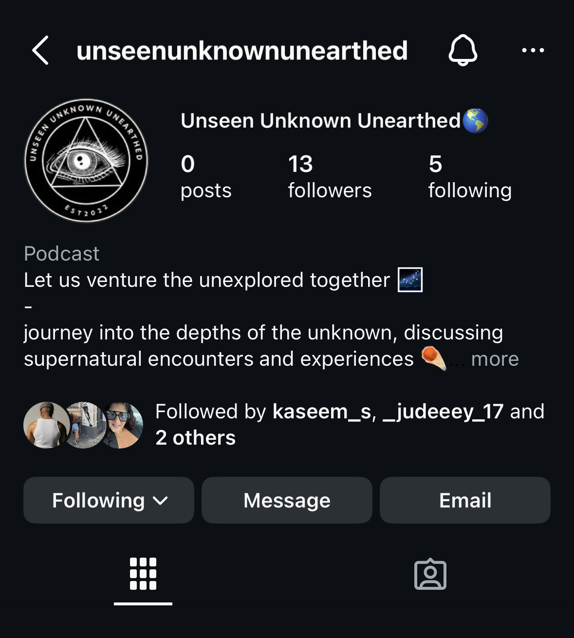Unseen Unknown Unearthed logo IG